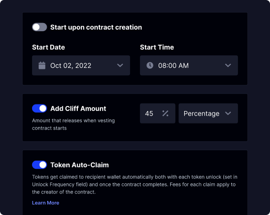 Customize token vesting schedule